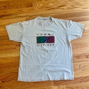 Rare 90s vintage Tommy hilfigure leather logo tshirt